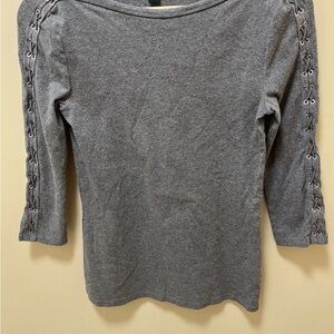 Ralph Lauren Gray Long Sleeve Top with Lace-Up Detail